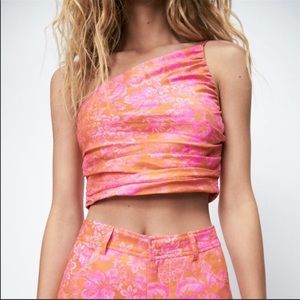 Zara Pink and Orange one shoulder Floral top